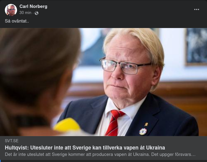 Svensk Vapentillverkning Åt Ukraina Inte Uteslutet