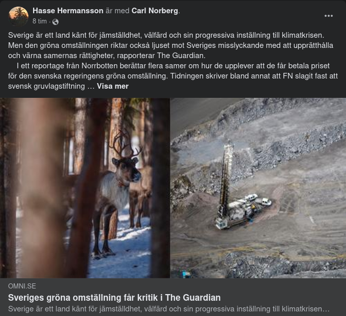 Sveriges Gruvlagstiftning & Samerna I The Guardian