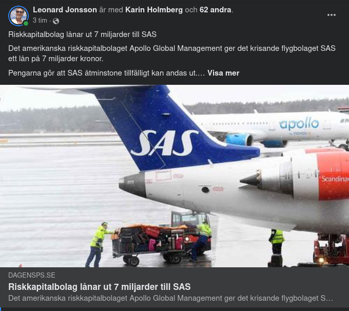 7 Miljarder Till SAS Från Amerikanskt Riskkapitalbolag