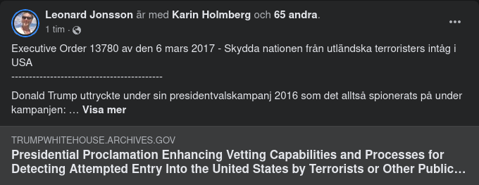 Exekutiv Order 13780 Av Den 6 Mars 2017 - Skydda Nationen Från Utländska Terroristers Intåg I USA