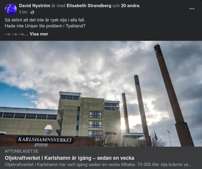 Karlshamns Oljekraftverk Igång Sedan En Vecka