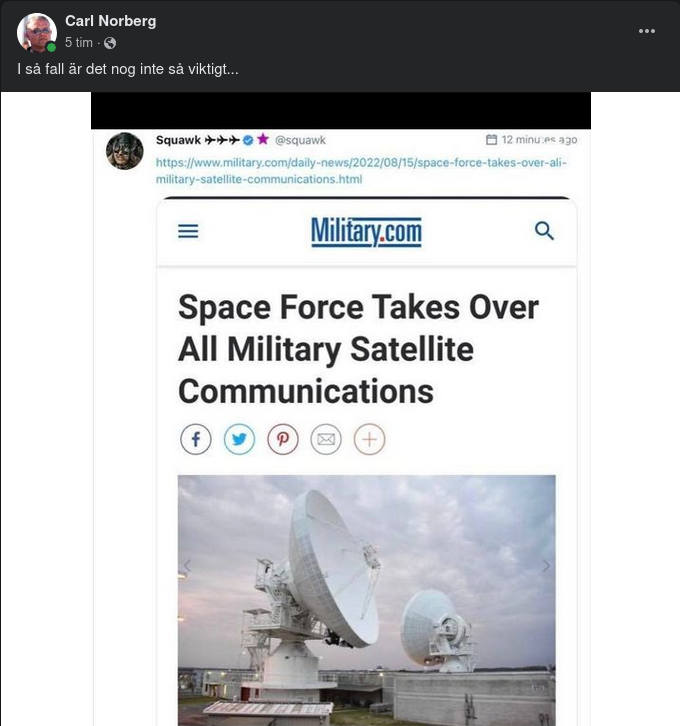 Space Force Övertar All Militär Satellitkommunikation