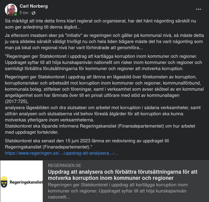 Korruptionskartläggningsuppdrag Från Regeringen Till Statskontoret Angående Kommuner & Regioner