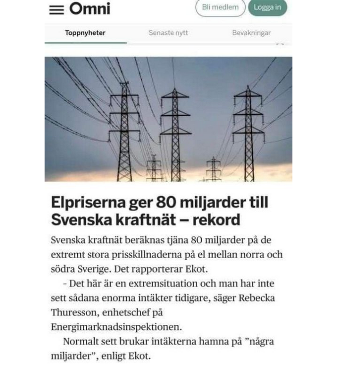 80 Miljarder Mot Normala "Några Miljarder" I Intäkter För Svenska Kraftnät