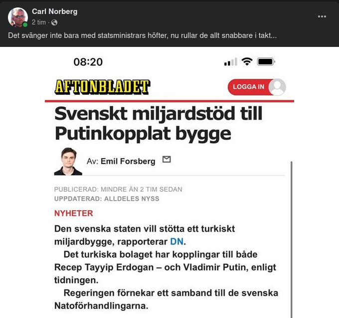 Svenska Staten Vill Stötta Turkiskt Miljardbygge Med Kopplingar Till Putin