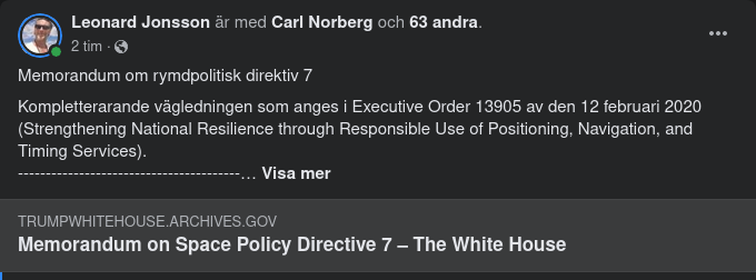 Memorandum Om Rymdpolitisk Direktiv 7 - Kompletterande Vägledning Till Exekutiv Order 13905 Av Den 12 Februari 2020