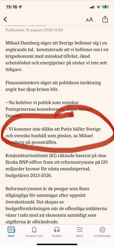 Damberg Tillåter Inte Putin Svenskt Gisslanhållande