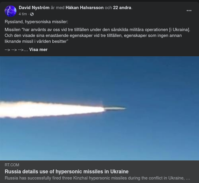 Ryssland Berättar Om Sin Användning Av Hypersoniska Missiler