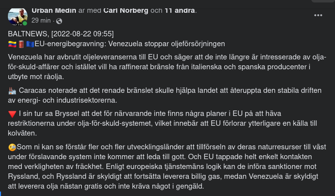 Venezuela Avbryter Oljeleveranser Till EU