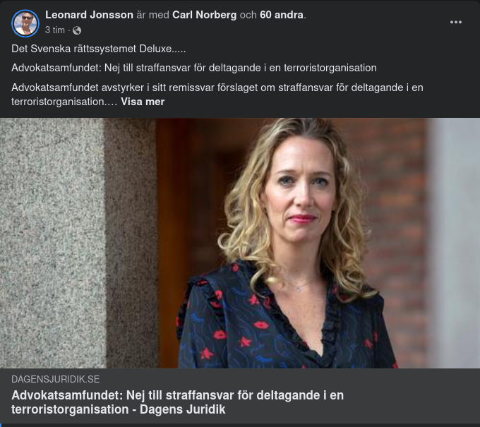 Advokatsamfundet Negativa Till Straffansvar För Terroristorganisationsdeltagande