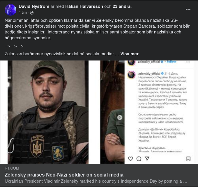 Zelensky Berömmer Nynazist På Sociala Medier