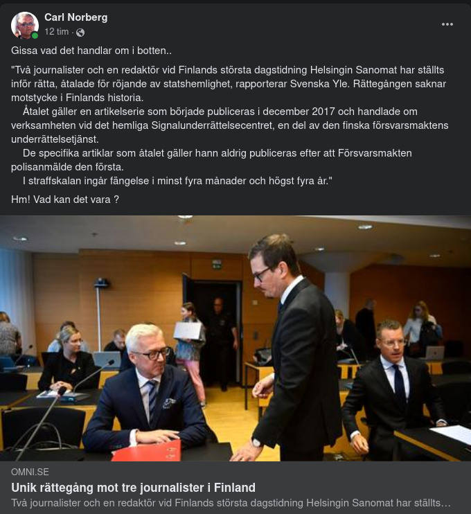 Finsk Journalisträttegång Om Signalunderrättelsecentrets Verksamhet