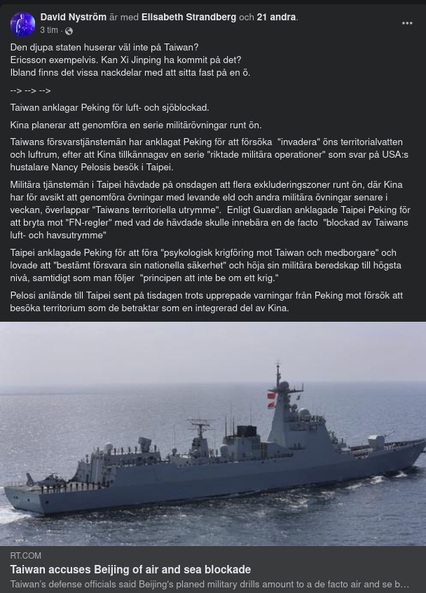 Kinesiska Militärövningar Blockerar Taiwan