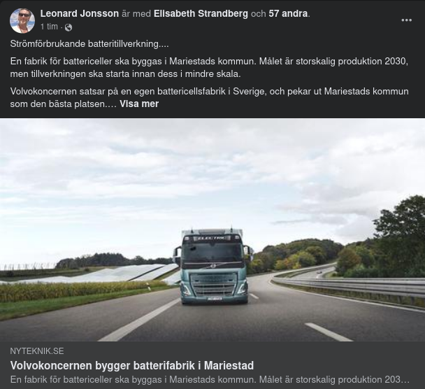 Volvokoncernen Bygger Batterifabrik I Mariestad