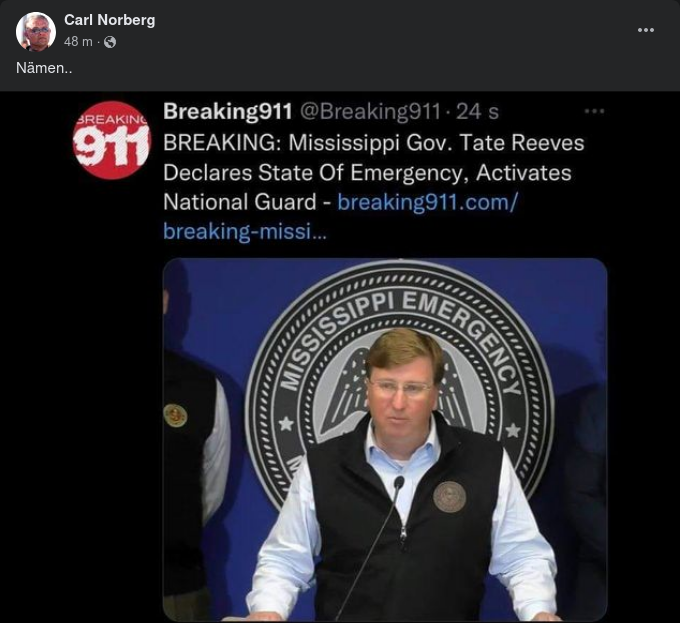 Nödläge Aktiverar Nationalgardet I Mississippi