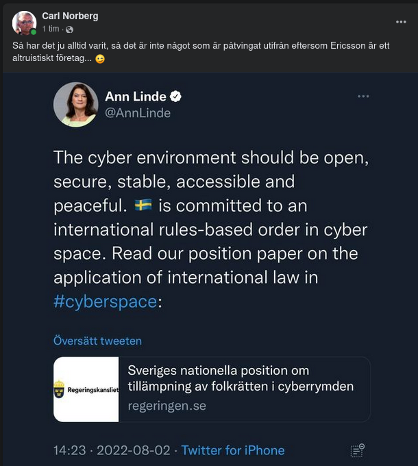 Sverige & Cyberrymdsfolkrätt