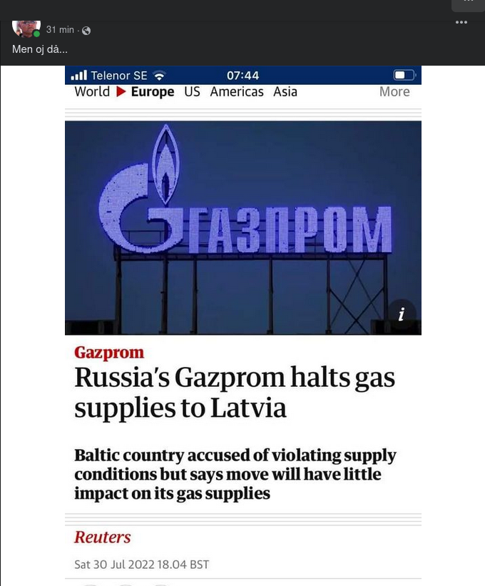 Gazprom Stoppar Gasleveranser Till Lettland