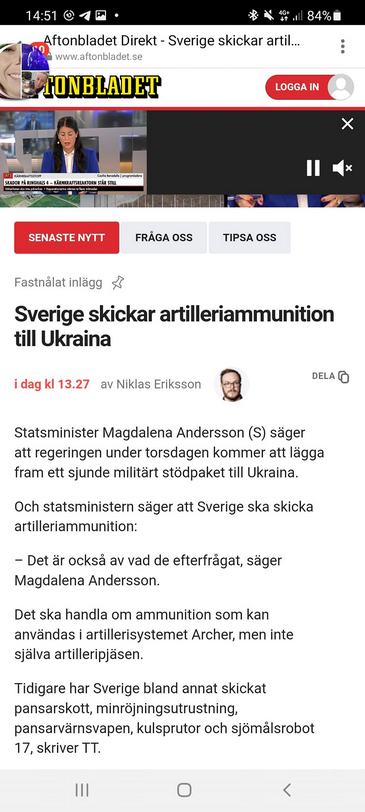 Svensk Artilleriammunition Till Ukraina