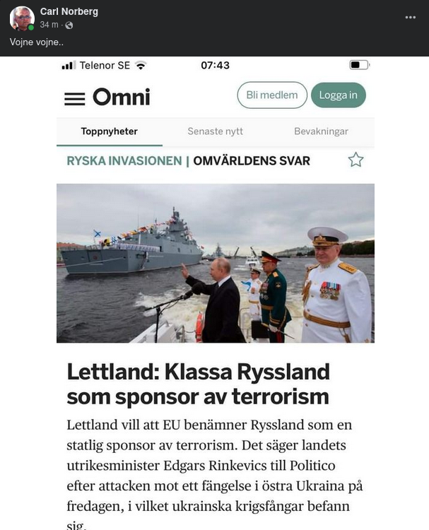 Lettland Vill Klassa Ryssland Som Terrorismsponsor