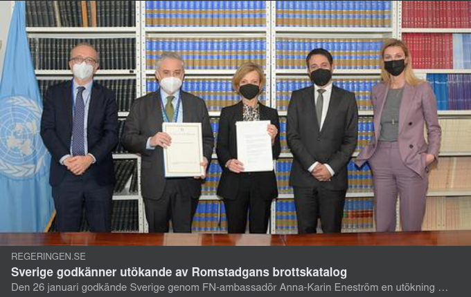 Sverige Godkänner Utökning Av Romstadgans Brottskatalog