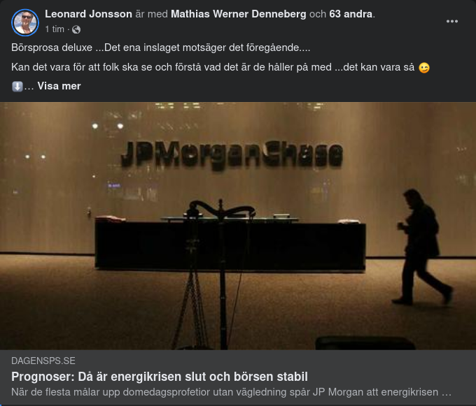 JP Morgan: Energikris Över & Börsen Stabil Om Två År
