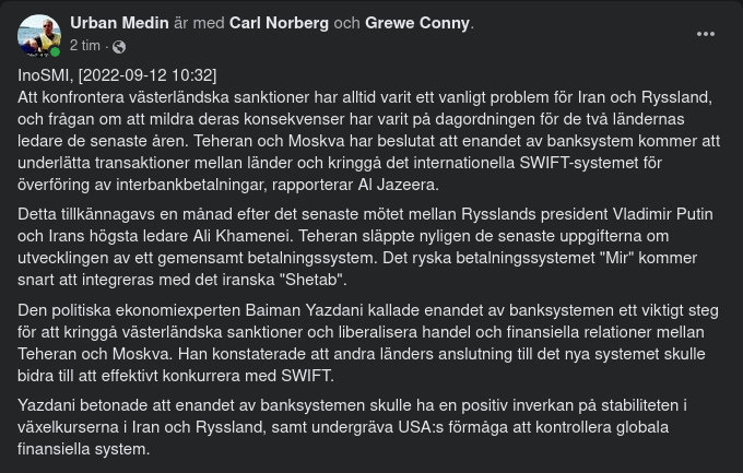 Iran & Ryssland Kringgår SWIFT