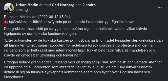 Grekiska Militärbåtar Sköt Mot Turkiskt Handelsfartyg