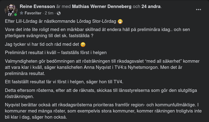 Preliminärt Ikväll - Fastställt I Helgen