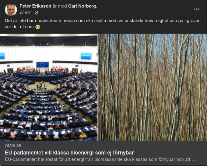 EU Vill Klassa Bioenergi Som Ej Förnybar