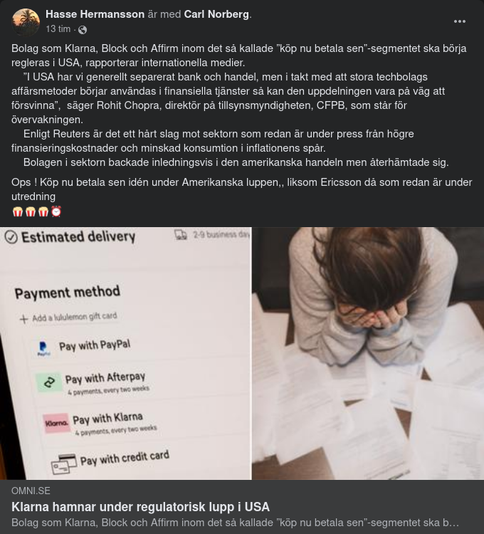 Klarna Undersöks Med Amerikansk Regulatorisk Lupp