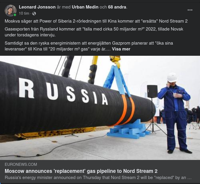 Power Of Siberia Ersätter Nord Stream 2