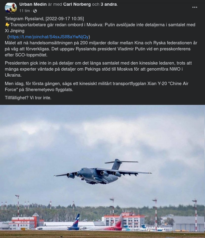 Kinesiskt Miltitärtransportplan På Scheremetyevo Flygplats