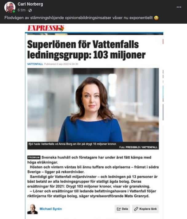 Opinionsbildande Superlön För Vattenfalls Ledningsgrupp