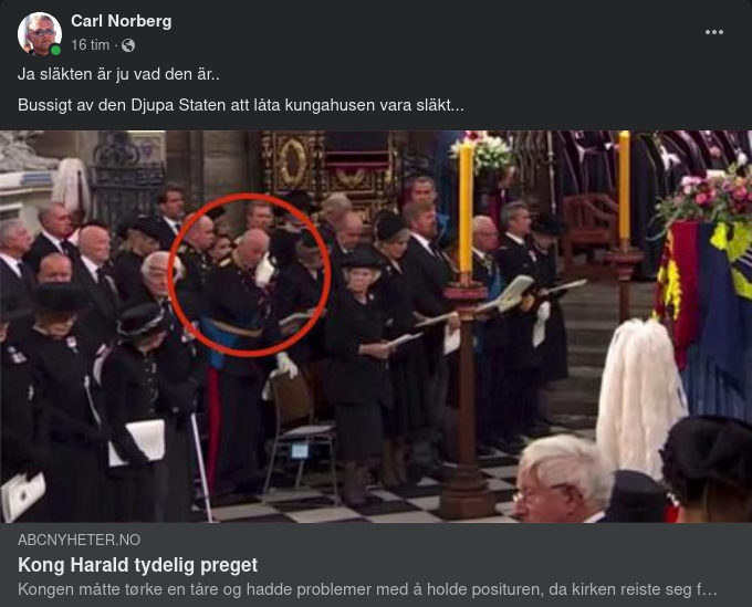 Ledsen Kung Harald På Elizabeths Begravning