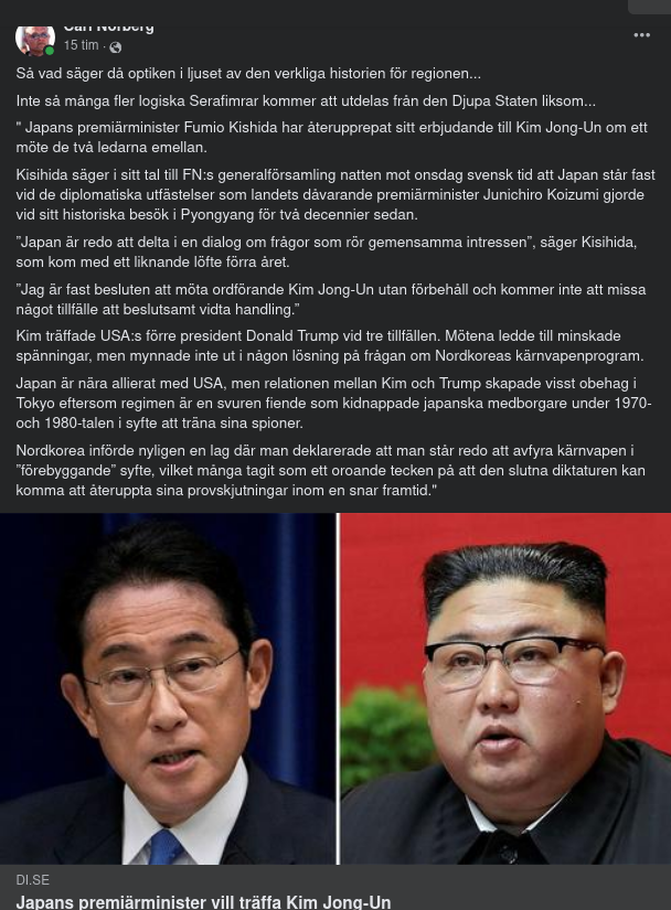 Japans PM Vill Träffa Kim Jong-Un