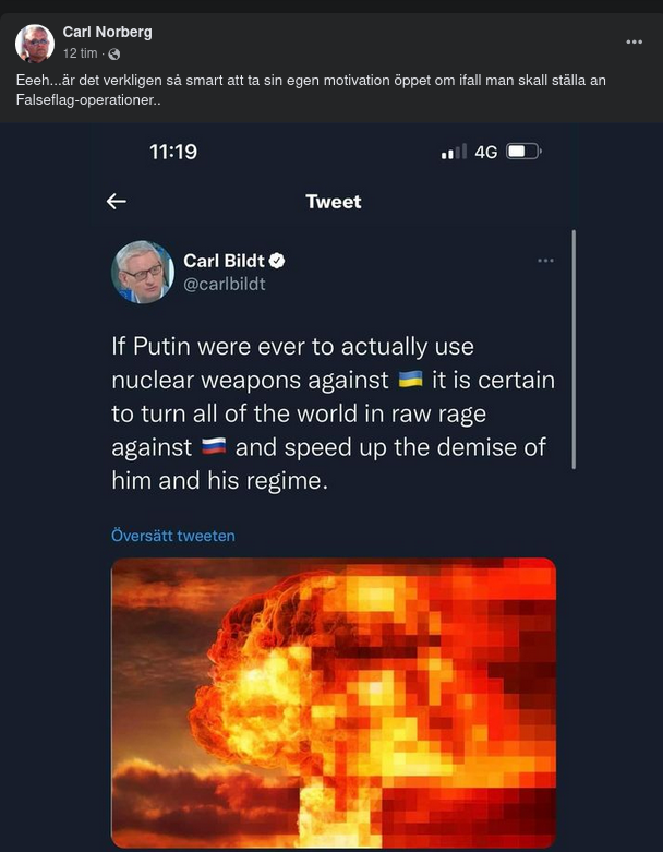 Bildsköne Kalle Twittrar False Flag Motivation