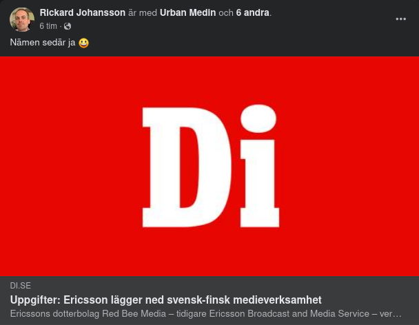 Ericsson Lägger Ned Svensk-Finsk Medieverksamhet