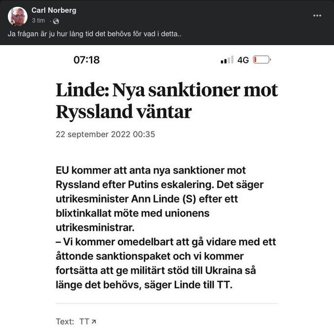 Linde Säger EU Kommer Anta Nya Sanktioner Mot Ryssland