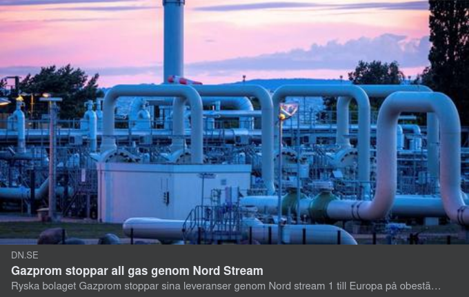 Gazprom Stoppar Nord Stream Gas