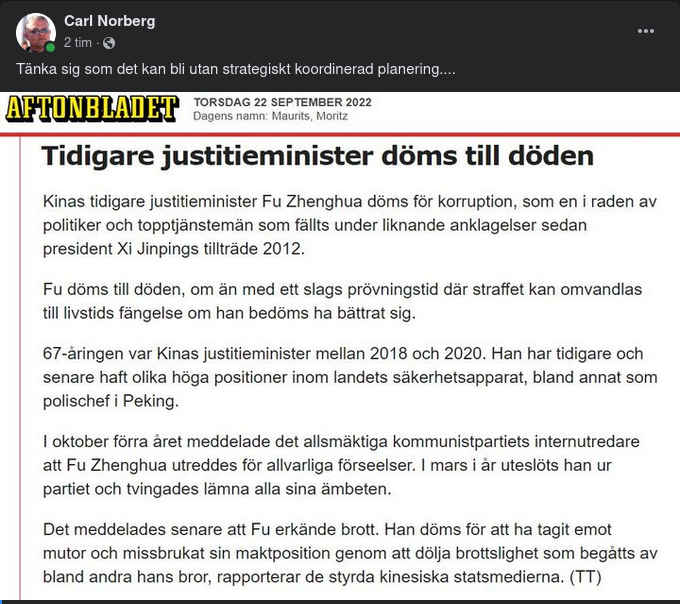 Dödsdom För Tidigare Kinesisk Justitieminister