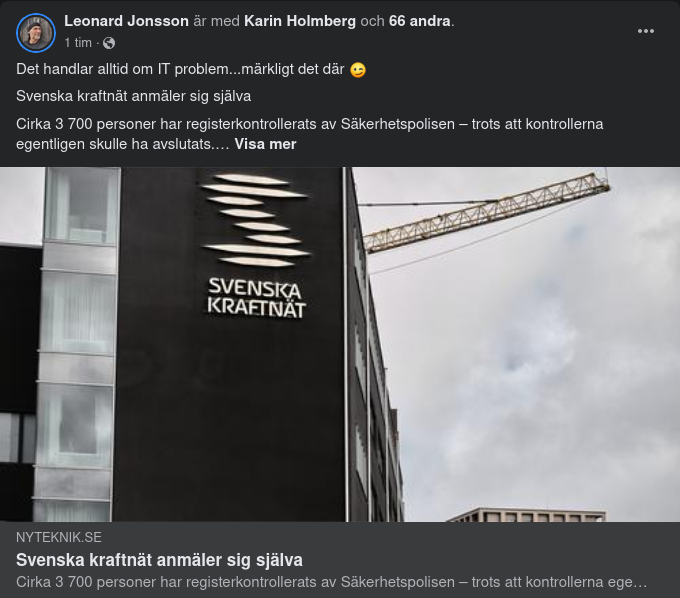Självanmälande Svenska Kraftnät