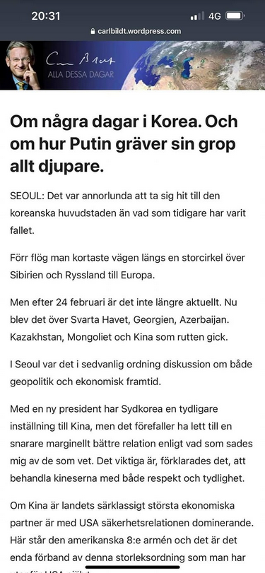 Bildsköne Kalle Om Några Dagar I Korea & En Djupgropsgrävande Putin