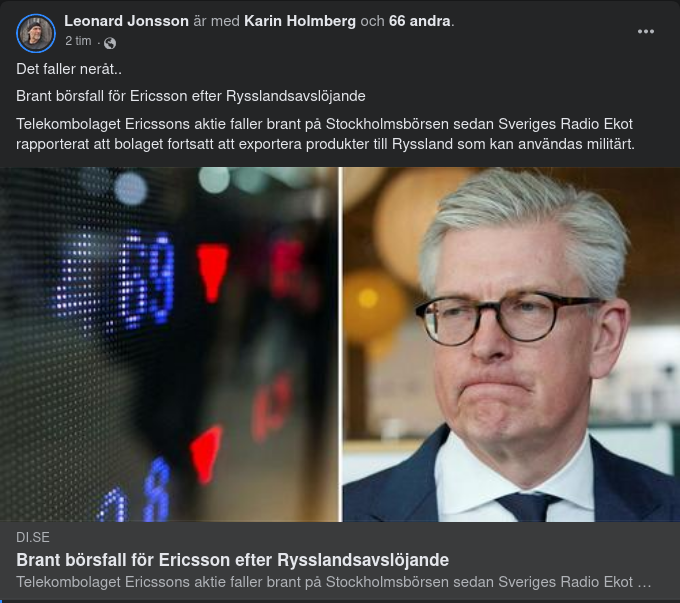 Börsfall För Ericsson Efter Rysslandsavslöjande