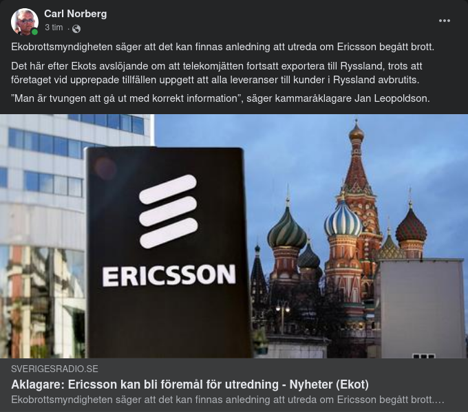 Ericsson Möjligt Utredningsföremål Säger Ekobrottsmyndigheten