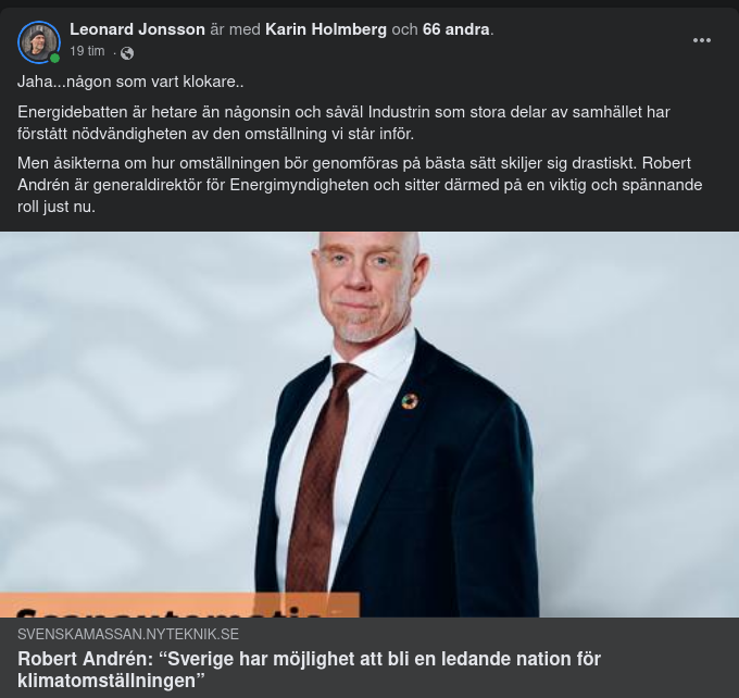 Energimyndighetsgeneraldirektör Roger Andrén & En Viktig & Spännande Roll Just Nu