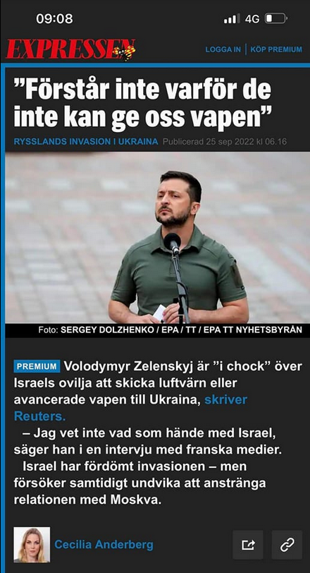 Zelensky Oförstående Över Israels Vapenleveransovilja
