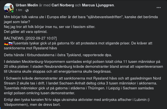 Tusentals Tyskar Gatuprotesterar Mot Ryska Sanktioner