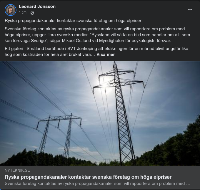Rysk Propagandakanal Kontaktar Svenska Företag Om Höga Elpriser