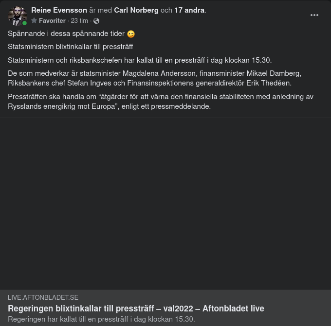 Blixtinkallad Pressträff Av Statsministern & Riksbankschefen