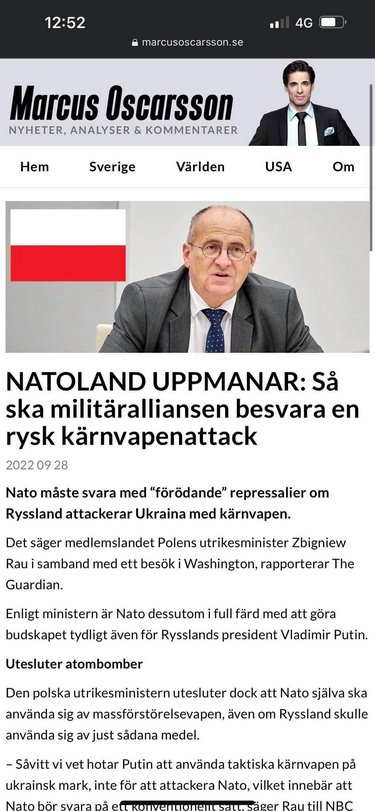 Polen Om Nato-Svar På Rysk Kärnvapenattack